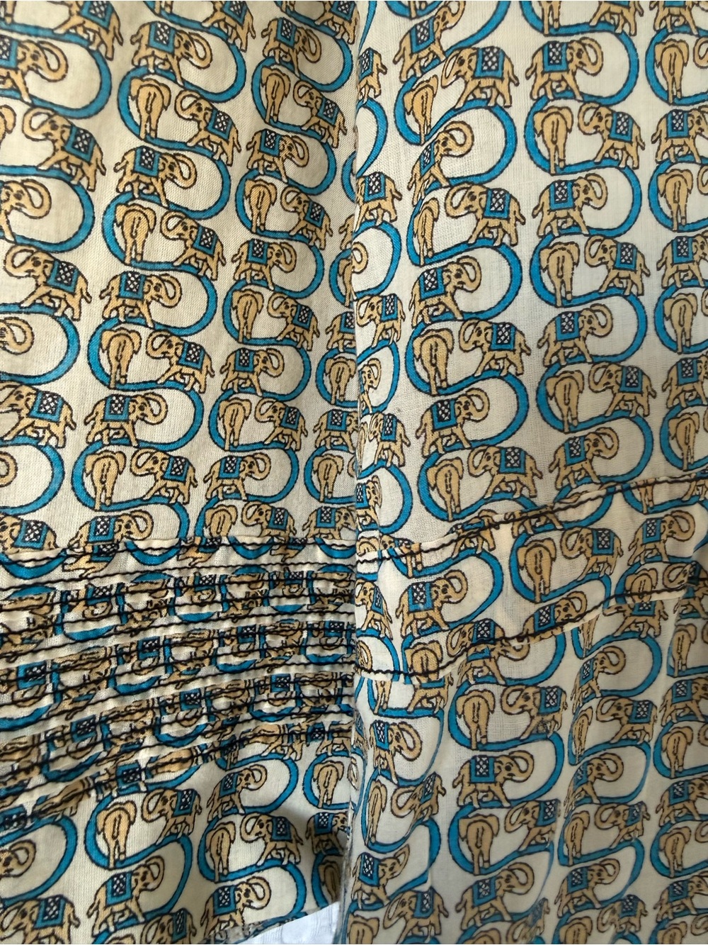 Tory Burch Elephant Print Cotton Tunic Blouse Size 12 Blue Ivory Boho Resort - Picture 5 of 8